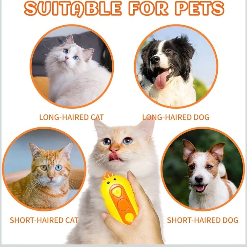 3-in-1 Rechargeable Steam Brush for Cats & Dogs - Anti-Static Spray Pet Grooming